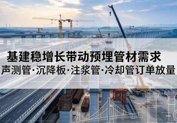 固安基建稳增长带动预埋监测管材需求，声测管、沉降板、注浆管订单持续放量